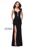 Picture of: Long Jersey Prom Dress with Caged Strappy Open Back in Black, Style: 25720, Detail Picture 1