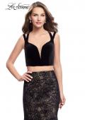Picture of: Long Two Piece Prom Dress with Velvet Top in Black, Style: 25772, Detail Picture 1