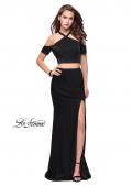 Picture of: Two Piece Long Prom Dress with Beaded Halter Top in Black, Style: 25846, Detail Picture 1