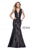 Picture of: Long Beaded Lace Mermaid Prom Dress with Open Back in Black, Style: 26120, Detail Picture 1