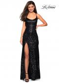 Picture of: Long Beaded Prom Dress with Scoop Neck in Black, Style: 26974, Detail Picture 1