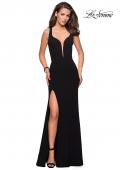 Picture of: Long Jersey Prom Dress With Exposed Back Zipper in Black, Style: 27031, Detail Picture 1