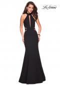Picture of: Black Jersey Dress with High Neckline and Cut Outs in Black, Style: 27147, Detail Picture 1