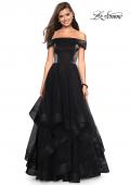 Picture of: Elegant Off the Shoulder Tulle Layered Ball Gown in Black, Style: 27224, Detail Picture 1