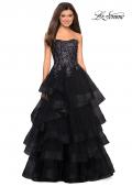 Picture of: Strapless Floor Length Layered Tulle Prom Gown in Black, Style: 27291, Detail Picture 1