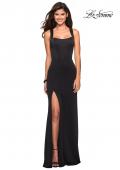 Picture of: Form Fitting Jersey Prom Dress with Side Leg Slit in Black, Style: 27479, Back Picture