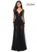 Picture of: Sheer Long Sleeve Gown with Rhinestones and Shorts in Black, Style: 27652, Detail Picture 1