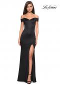 Picture of: Form Fitting Off the Shoulder Satin Prom Dress in Black, Style: 27752, Detail Picture 1