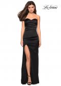Picture of: Strapless Form Fitting Satin Dress with Side Leg Slit in Black, Style: 27787, Detail Picture 1