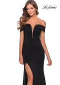 Picture of: Long Off The Shoulder Prom Dress with Deep V-Neck in Black, Style: 28132, Detail Picture 1