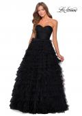 Picture of: Cascading Tulle Strapless Gown with Ruching in Black, Style: 28345, Detail Picture 1