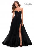 Picture of: Strapless Tulle Dress with Lace Rhinestone Bodice in Black, Style: 28487, Detail Picture 1