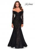 Picture of: Off the Shoulder Lace Long Sleeve Prom Dress in Black, Style: 28569, Detail Picture 1
