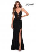 Picture of: Long Lace Prom Dress with Plunging Neckline in Black, Style: 28648, Detail Picture 1