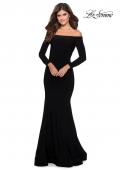 Picture of: Off the Shoulder Long Sleeve Jersey Prom Dress in Black, Style: 28754, Detail Picture 1
