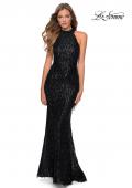 Picture of: High Neck Sequin Fringe Dress with Tie Up Back in Black, Style: 28819, Detail Picture 1