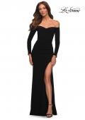 Picture of: Long Sleeve Off the Shoulder Black Jersey Gown in Black, Detail Picture 1