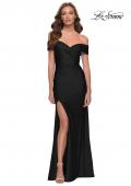 Picture of: Off the Shoulder Chic Jersey Gown with Ruching in Black, Style 29781, Detail Picture 1