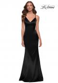 Picture of: Chic Long Stretch Satin Gown with V Neck and Back in Black, Style 29960, Detail Picture 1