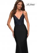 Picture of: Jersey Dress with Rhinestone Beaded Top and V Neck in Black, Style: 30432, Detail Picture 1