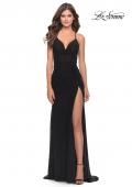 Picture of: Net Jersey Ruched Prom Dress with Illusion Bodice in Black, Style: 31151, Detail Picture 1