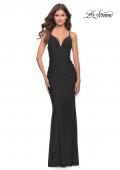 Picture of: Simple Jersey Dress with Low Open Back and Ruched Zipper in Black, Style: 31227, Detail Picture 1