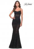 Picture of: Romper Lace Dress with Sheer Skirt and Lace Up Back in Black, Style: 31253, Detail Picture 1
