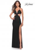 Picture of: Jersey Prom Dress with Side Cut Outs and Tie Back in Black, Style: 31292, Detail Picture 1