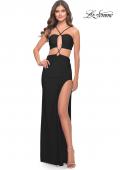 Picture of: Unique Jersey Gown with Front Cut Outs and Criss Cross Straps in Black, Style: 31293, Detail Picture 1