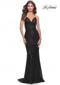 Picture of: Beaded Lace Long Dress with Illusion Bodice in Black, Style: 31359, Detail Picture 1