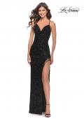 Picture of: Sequin Dress with Stunning Fringe Beaded Slit in Black, Style: 31389, Detail Picture 1