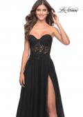 Picture of: Rhinestone Tulle A-Line Gown with Lace Bodice in Black, Style: 31525, Detail Picture 1