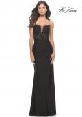 Picture of: Lace Bodice with Tie Up Deep V Neckline Jersey Dress in Black, Style: 31567, Detail Picture 1