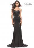 Picture of: Liquid Jersey Gown with Mesh Strappy Side Panels in Black, Style: 31601, Detail Picture 1