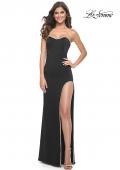 Picture of: Fitted Strapless Prom Dress with Rhinestone Embellished Neckline and Slit in Black, Style: 31977, Detail Picture 1