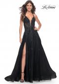 Picture of: A-Line Tulle Dress with Rhinestone Embellished Lace Applique in Black, Style: 32022, Detail Picture 1