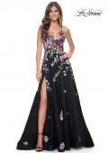 Picture of: Multi Color Sequin Floral Applique A-Line Prom Dress in Black, Style: 32051, Detail Picture 1