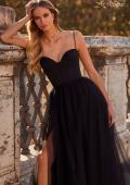 Picture of: Tulle A-Line Gown with Satin Bustier Top in Black, Style: 32065, Detail Picture 1