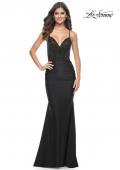 Picture of: Fitted Jersey Prom Dress with Full Rhinestone Illusion Bodice in Black, Style: 32079, Detail Picture 1