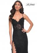 Picture of: Scallop Detail Lace Fitted Prom Dress with Illusion Bodice in Black, Style: 32080, Detail Picture 1