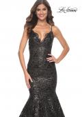 Picture of: Mermaid Print Sequin Dress with Scallop Detail Neckline in Black, Style: 32118, Detail Picture 1