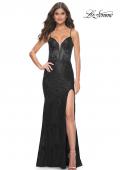 Picture of: Stretch Lace Fitted Dress with Illusion Bustier Top in Black, Style: 32231, Detail Picture 1