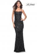 Picture of: Black Print Sequin Gown with Square Neckline in Black, Style: 32255, Detail Picture 1