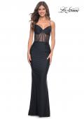 Picture of: Jersey Dress with Illusion Waist and Bustier Top in Black, Style: 32258, Detail Picture 1