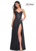 Picture of: Chiffon and Lace Gown with Bustier Top in Black, Style: 32276, Detail Picture 1