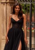 Picture of: Beautiful A-line Tulle Dress with Eyelet Neckline and Lace Top in Black , Style 32594, Detail Picture 1