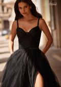 Picture of: A-line Prom Dress with Tulle Skirt and Rhinestone Belt in Black , Style 32656, Detail Picture 1