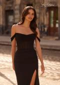 Picture of: Simple Off the Shoulder Net Jersey Dress with Sheer Waist in Black , Style 32684, Detail Picture 1