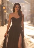 Picture of: A-line Tulle Dress with Satin Top and Rhinestone Neckline in Black , Style 32731, Detail Picture 1