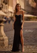 Picture of: Jersey Long Prom Dress with Ruching and Chic Rhinestone Neckline in Black , Style 32756, Detail Picture 1